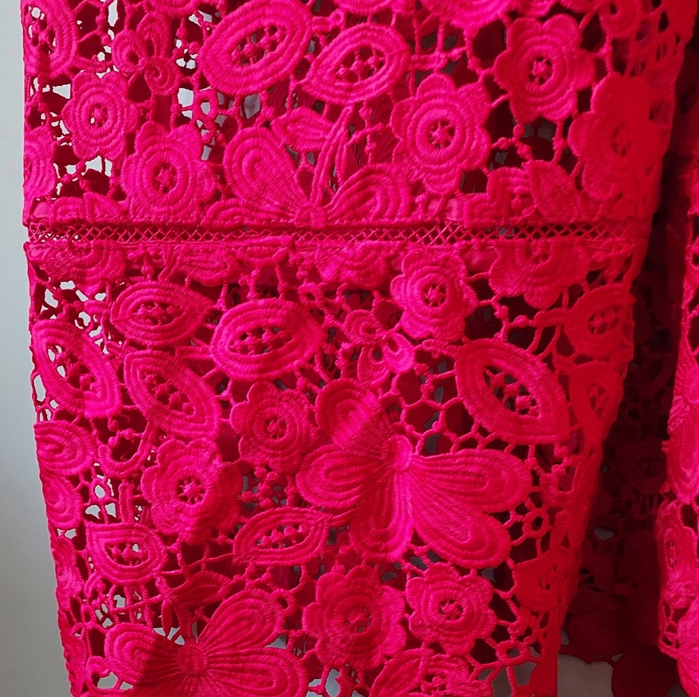 Self-Portrait Azalea Red Lace Fit & Flare Midi Dress Size 4 - Picture 10 of 16